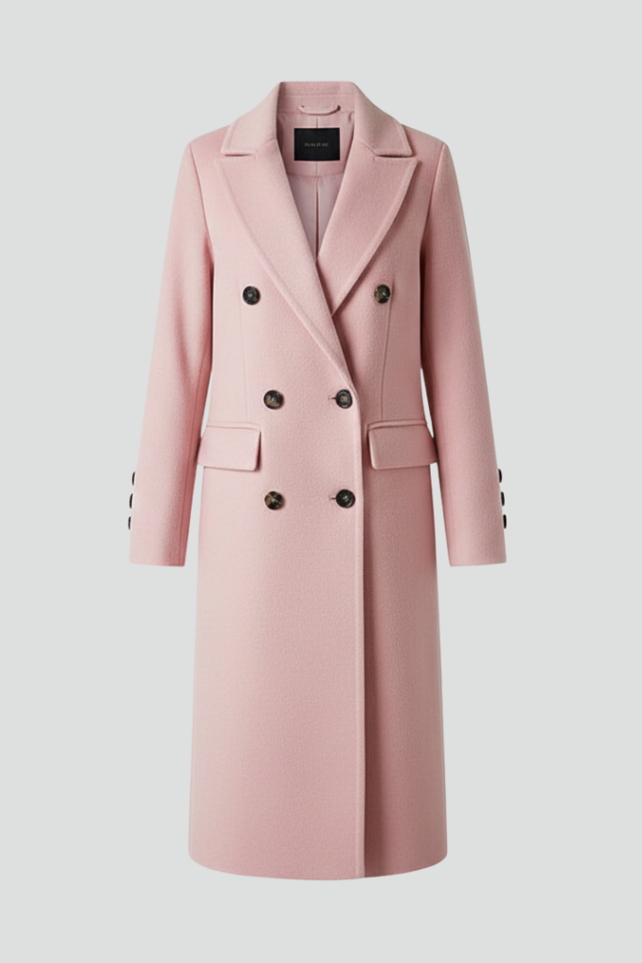 Women's Double-Breasted Long Coat with Lapel Collar