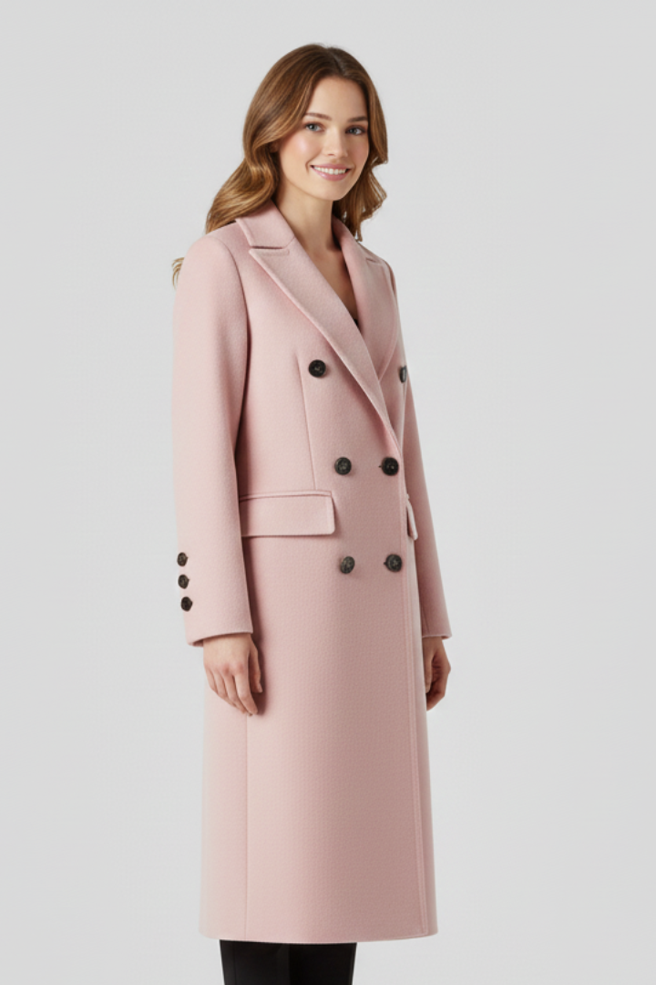 Women's Double-Breasted Long Coat with Lapel Collar
