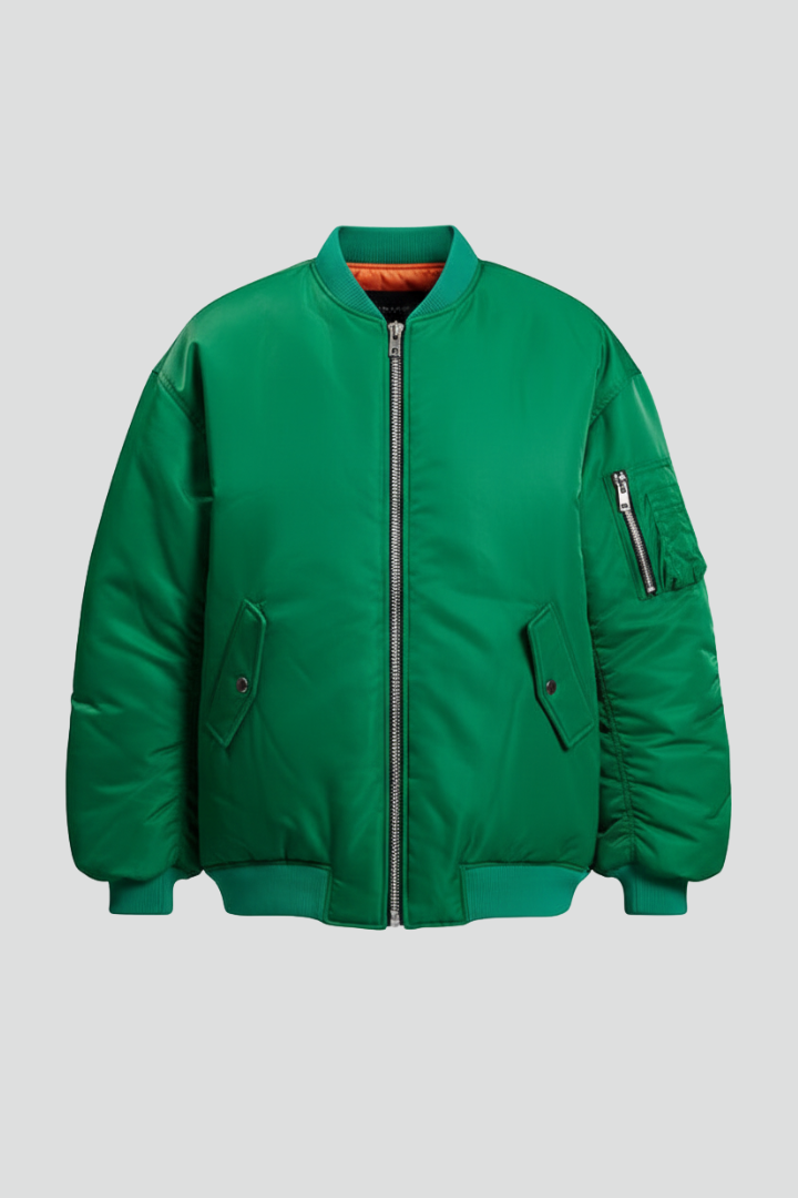 Women's Oversized Bomber Jacket with Zip Front