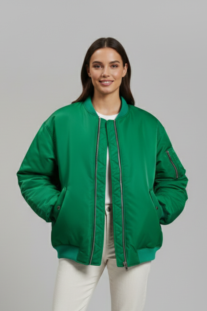 Women's Oversized Bomber Jacket with Zip Front