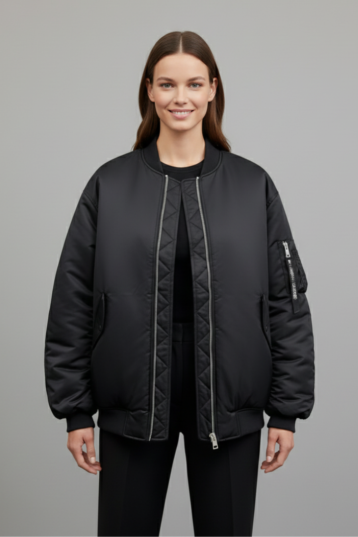 Women's Oversized Bomber Jacket with Zip Front