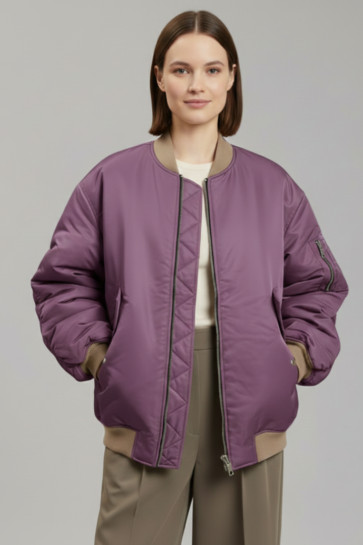 Women's Oversized Bomber Jacket with Zip Front
