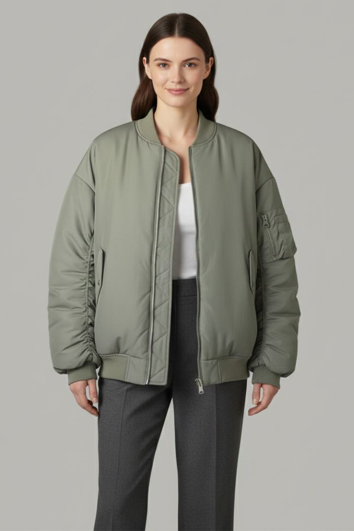 Women's Oversized Bomber Jacket with Zip Front