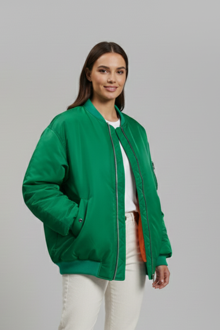 Women's Oversized Bomber Jacket with Zip Front