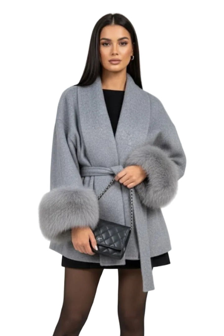 Women's Belted Faux Fur Trim Coat
