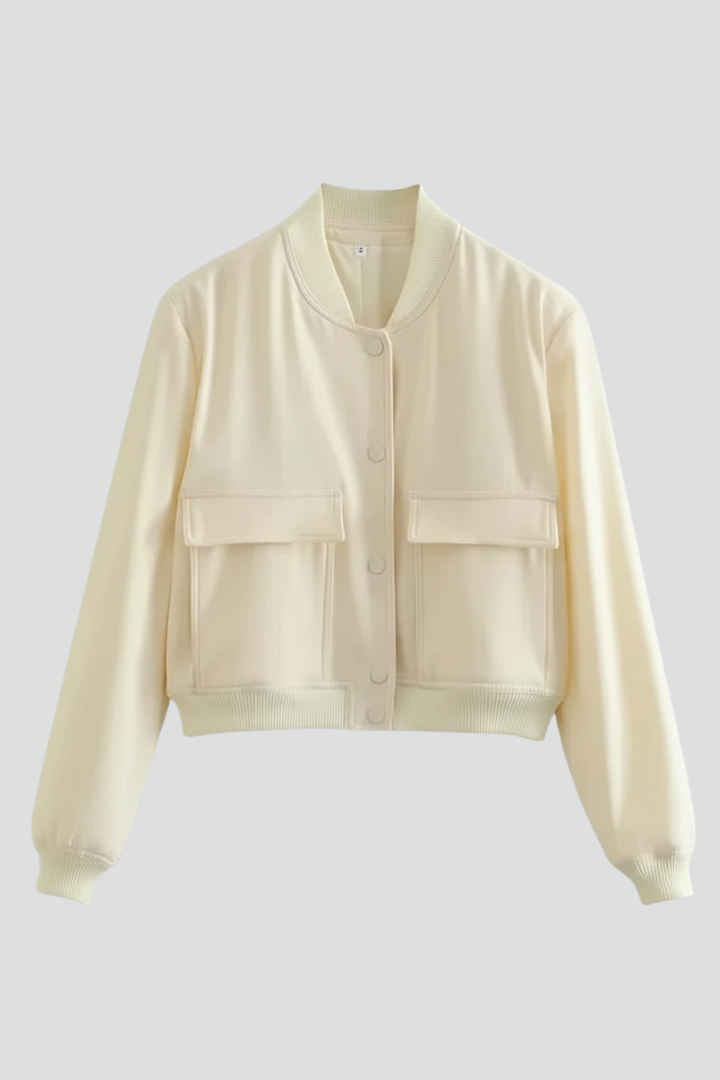 Women's Cropped Bomber Jacket with Snap Buttons