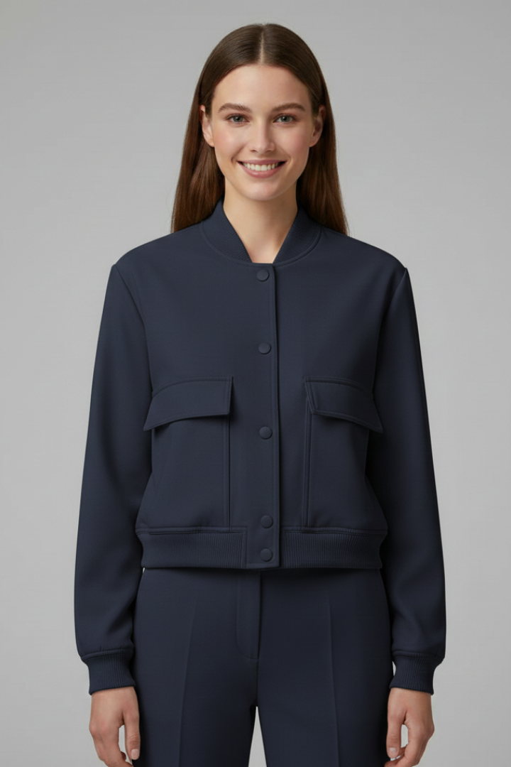 Women's Cropped Bomber Jacket with Snap Buttons