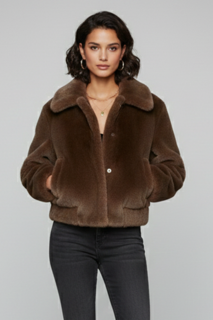 Women's Faux Fur Bomber Jacket with Textured Finish