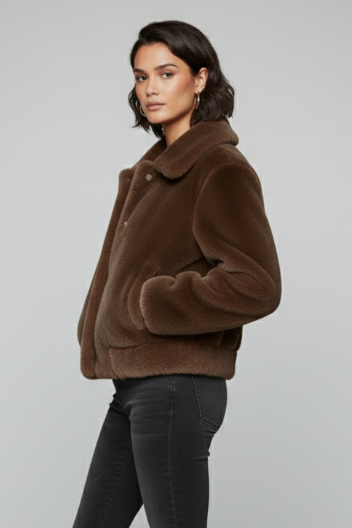 Women's Faux Fur Bomber Jacket with Textured Finish