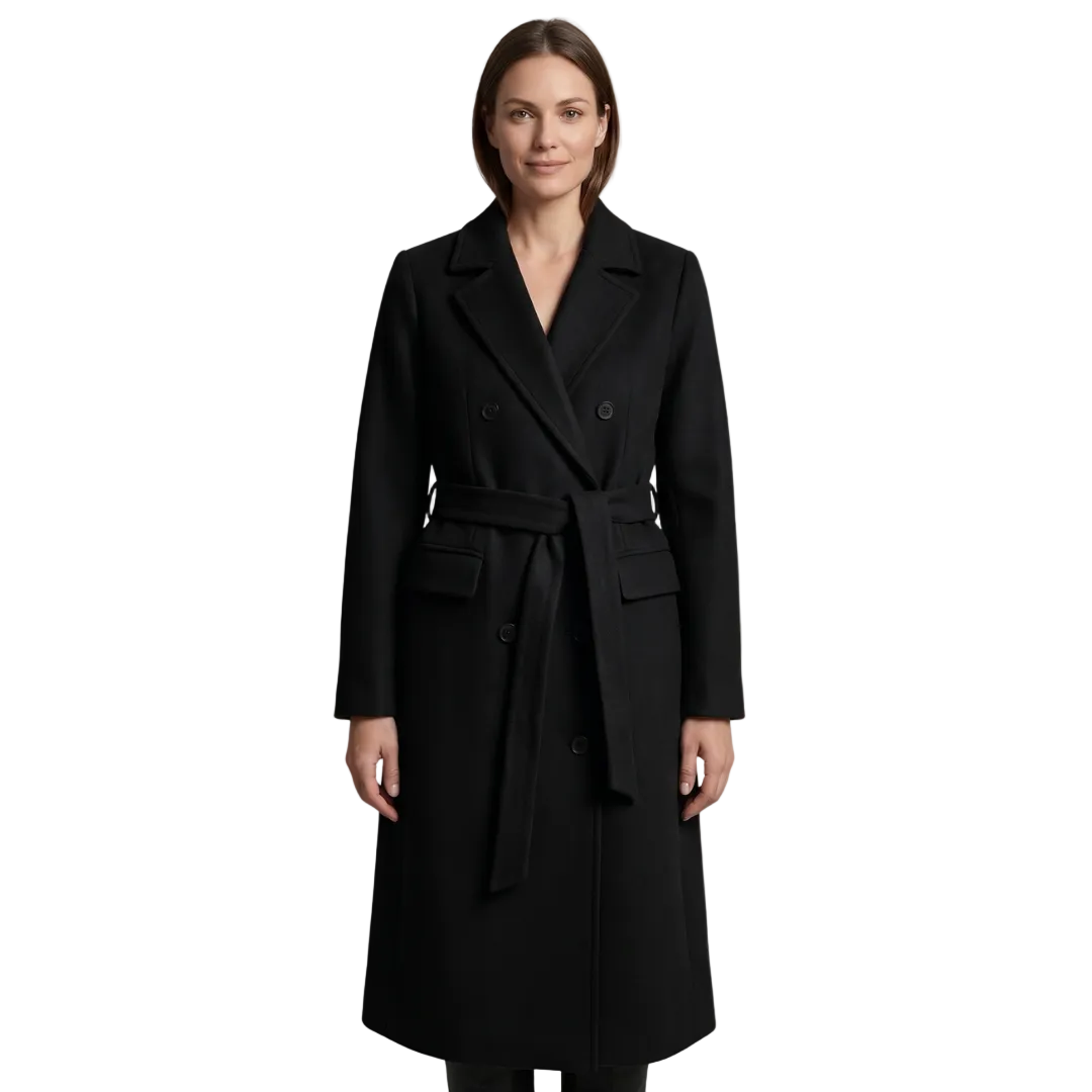 Women's Double-Breasted Belted Long Coat