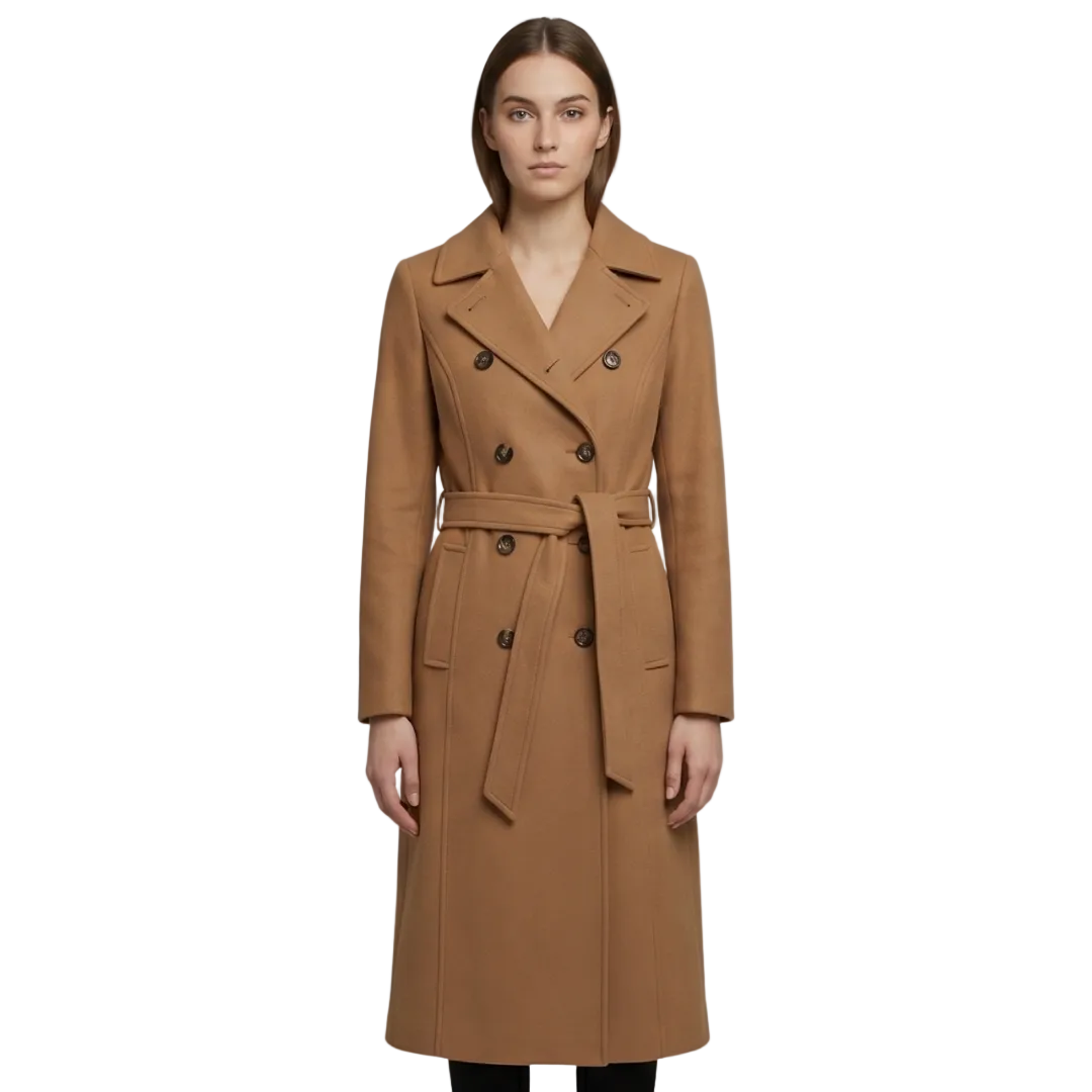 Women's Double-Breasted Belted Long Coat