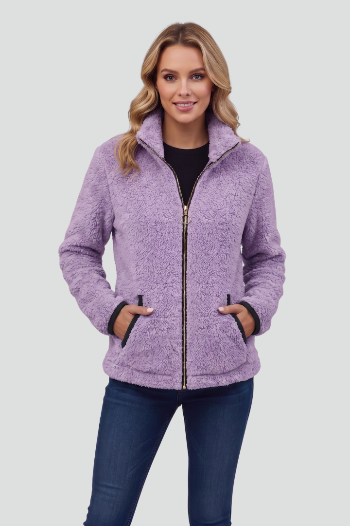 Women's Fleece Jacket with Stand-Up Collar
