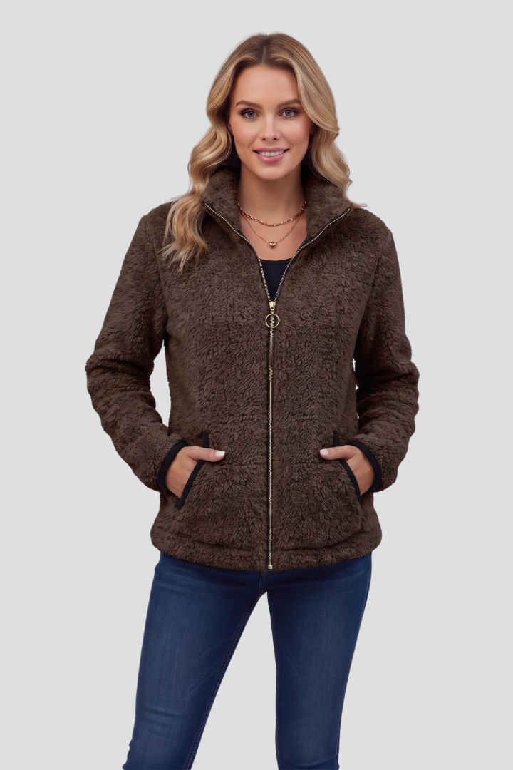 Women's Fleece Jacket with Stand-Up Collar