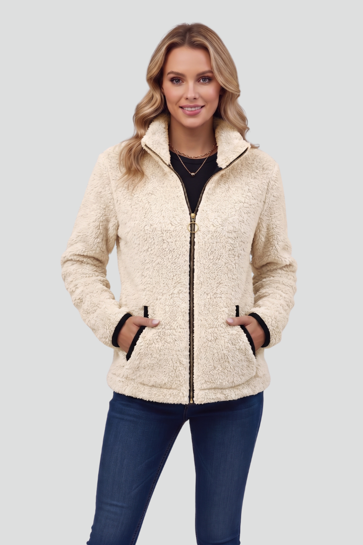 Women's Fleece Jacket with Stand-Up Collar