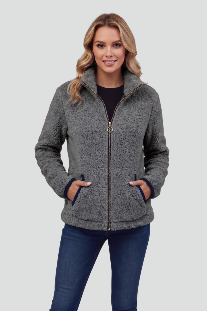 Women's Fleece Jacket with Stand-Up Collar