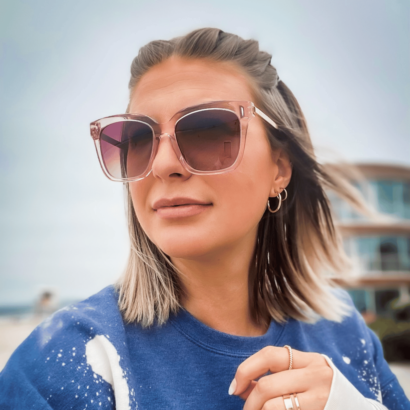 Bella - Light Pink Crystal Wine Gradient Sunglasses