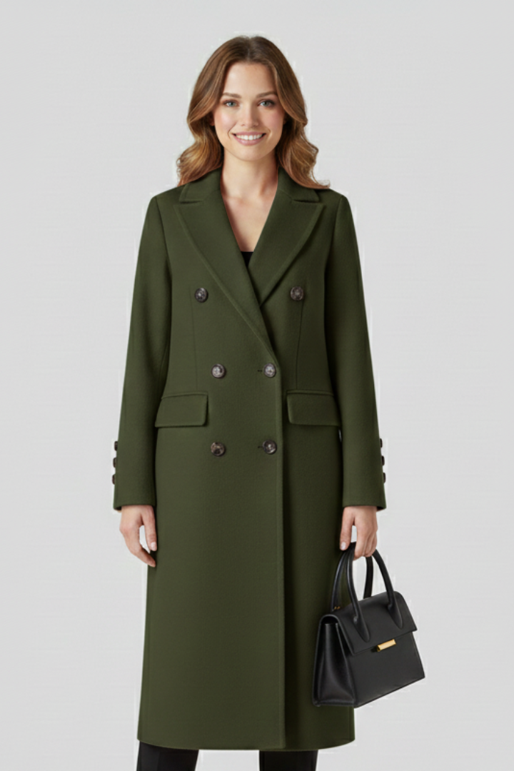 Women's Double-Breasted Long Coat with Lapel Collar