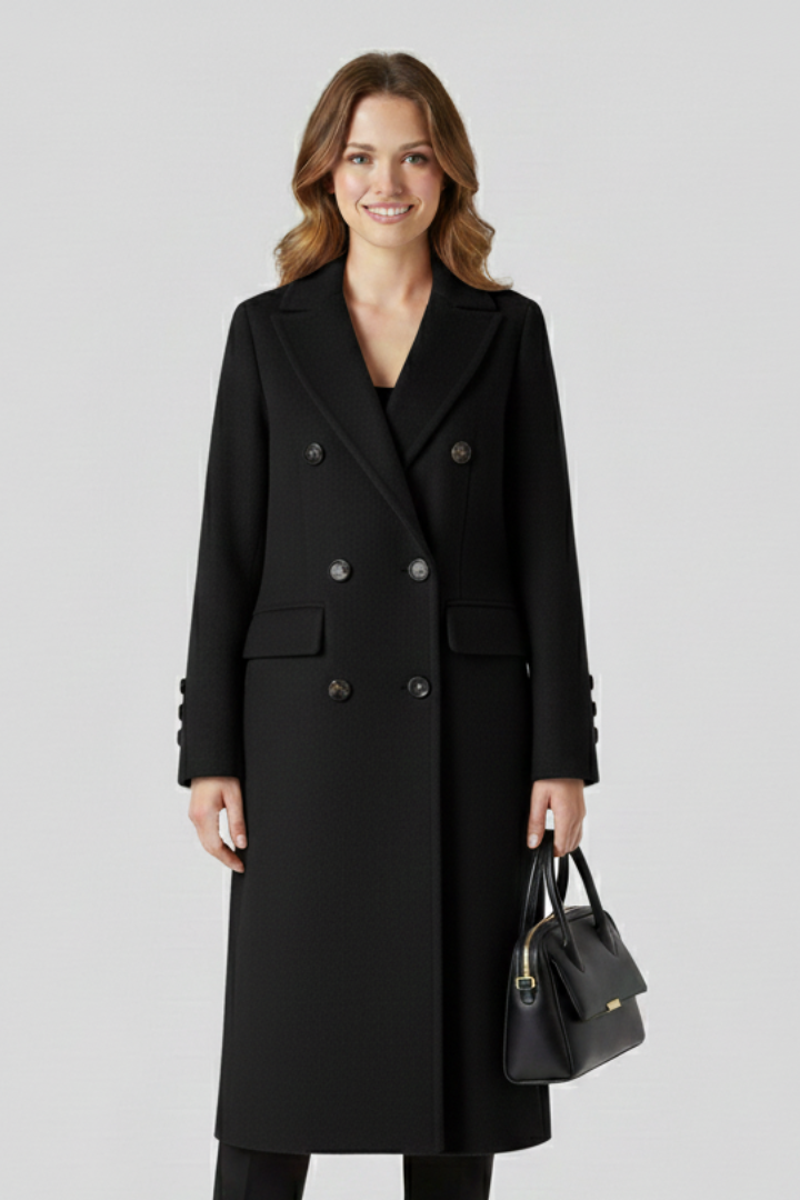 Women's Double-Breasted Long Coat with Lapel Collar