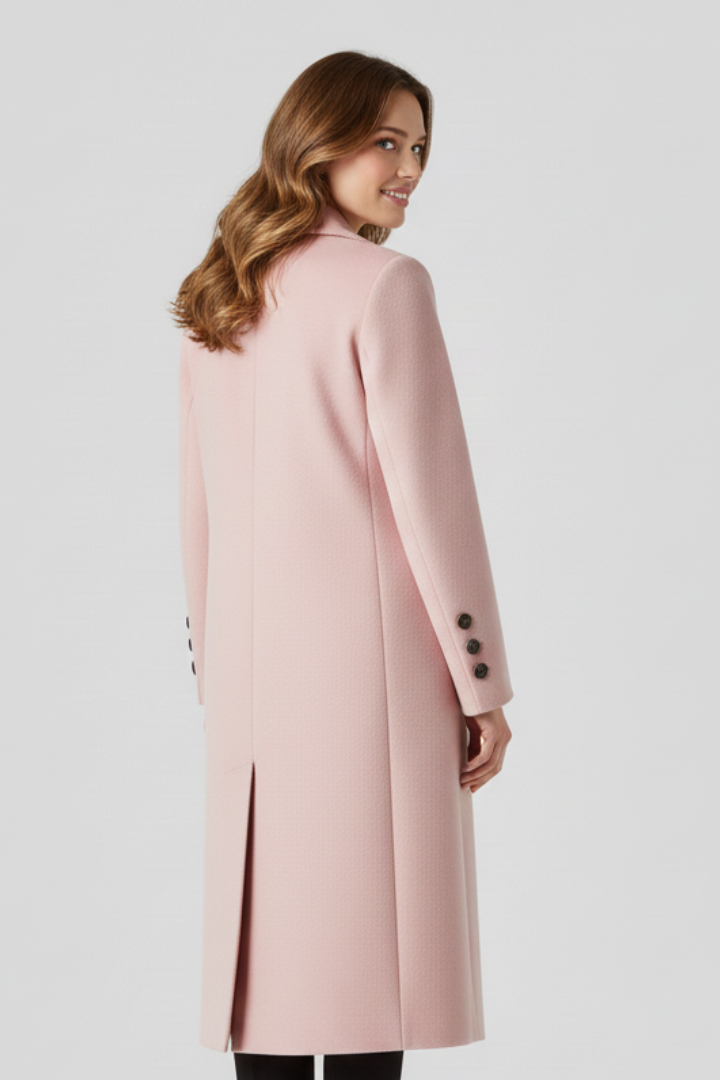 Women's Double-Breasted Long Coat with Lapel Collar