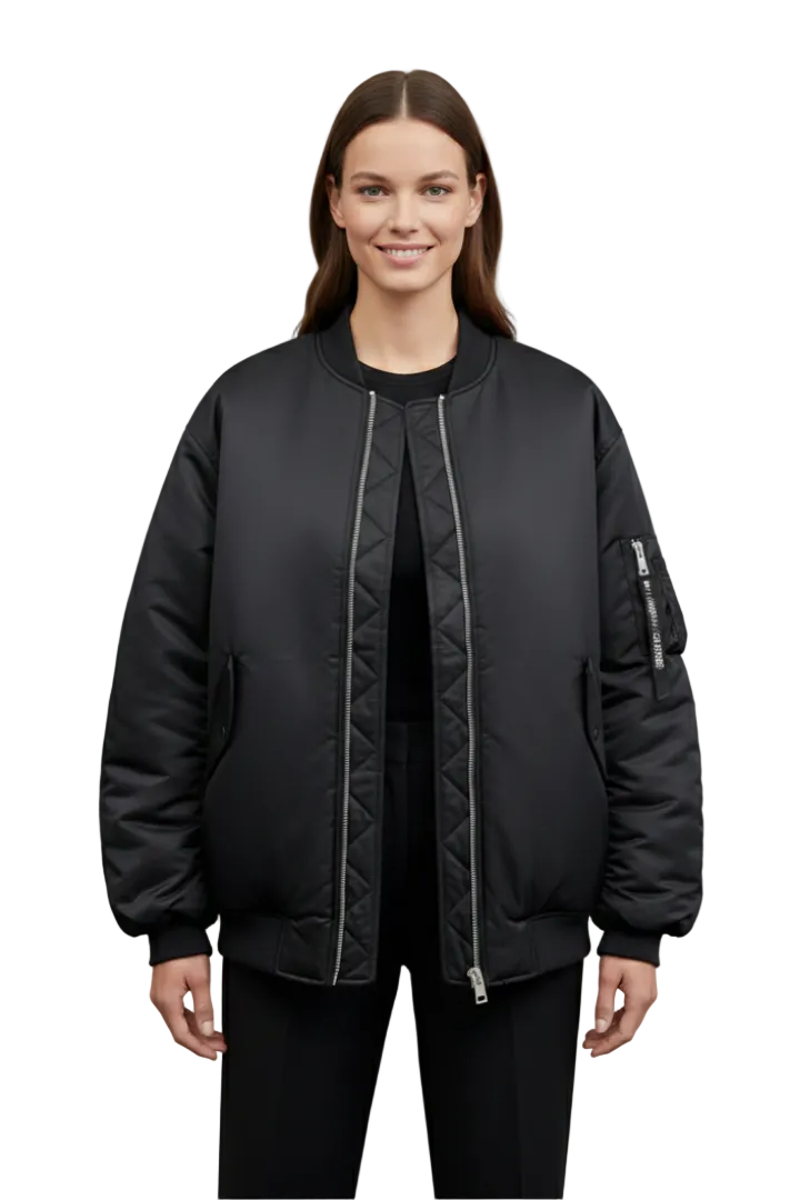 Women's Oversized Bomber Jacket with Zip Front