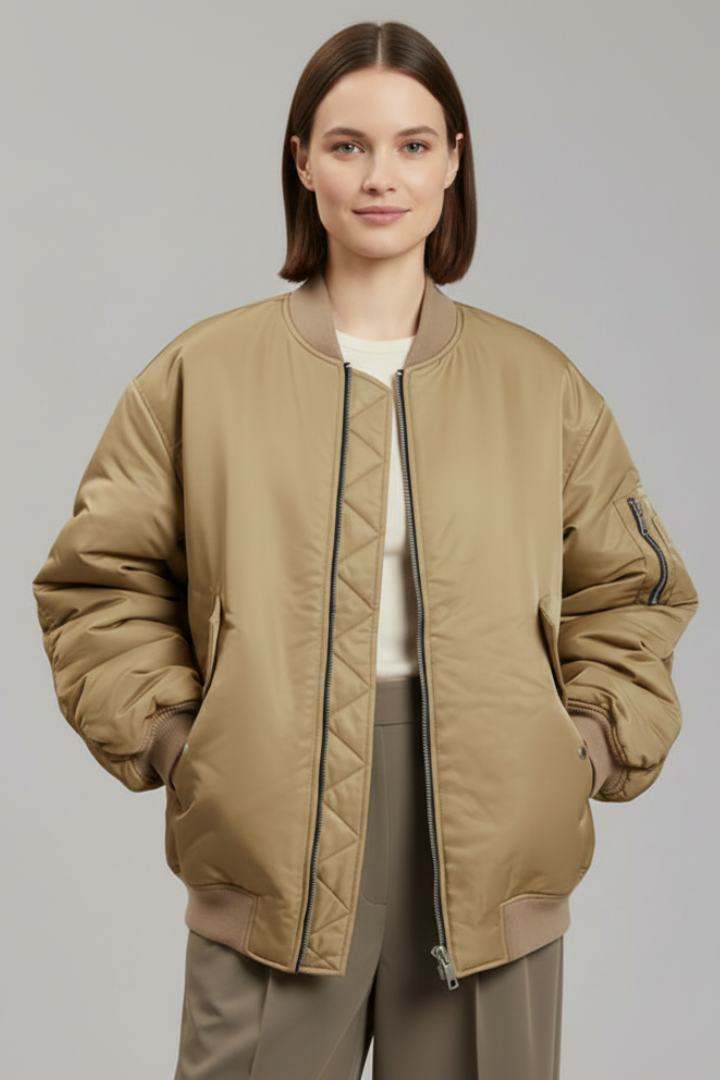 Women's Oversized Bomber Jacket with Zip Front