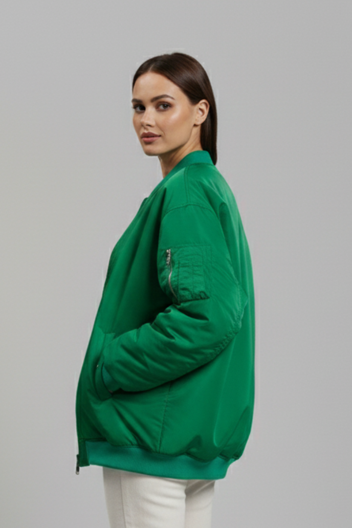 Women's Oversized Bomber Jacket with Zip Front