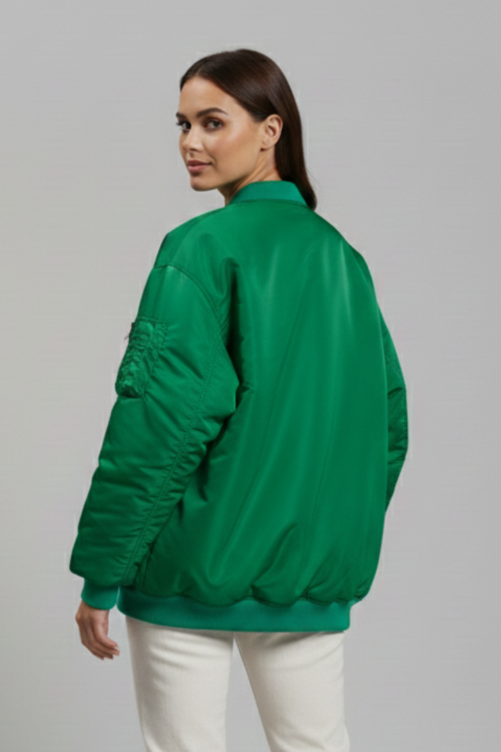 Women's Oversized Bomber Jacket with Zip Front