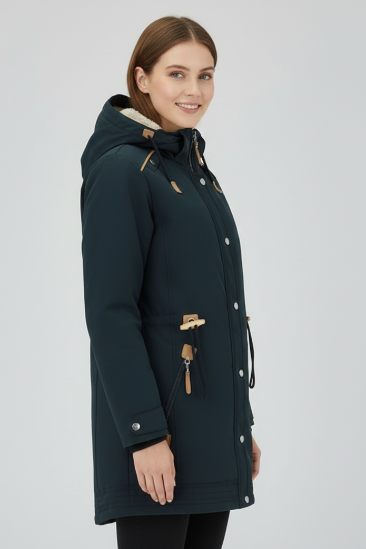 Women's Hooded Parka Jacket with Zip Closure