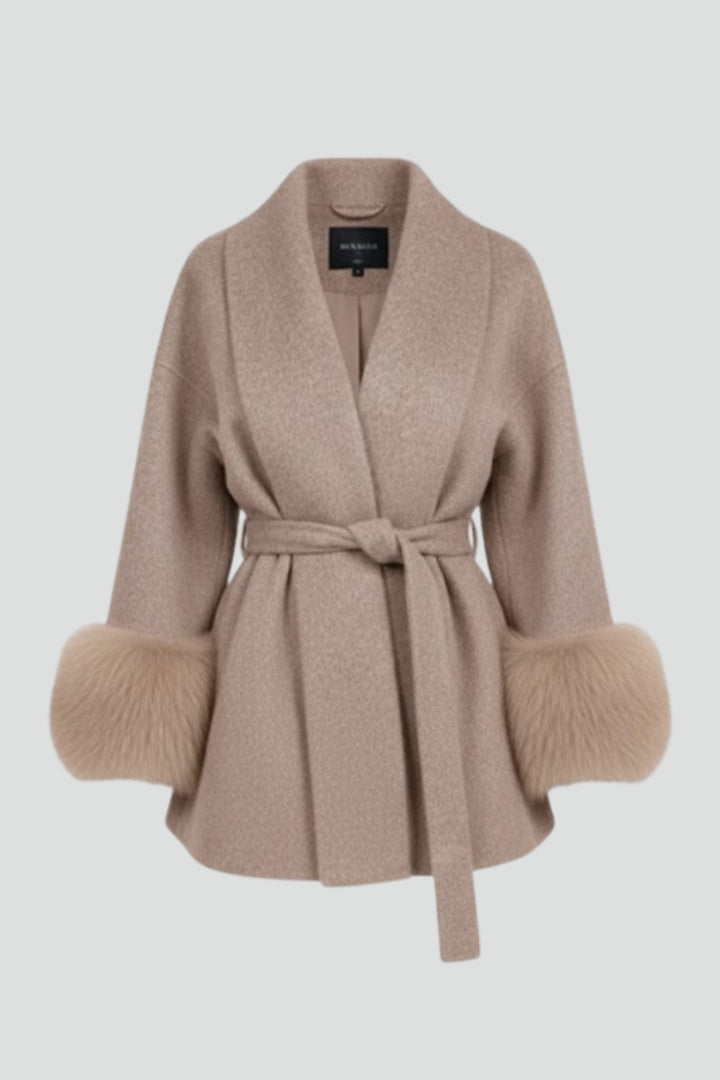 Women's Belted Faux Fur Trim Coat