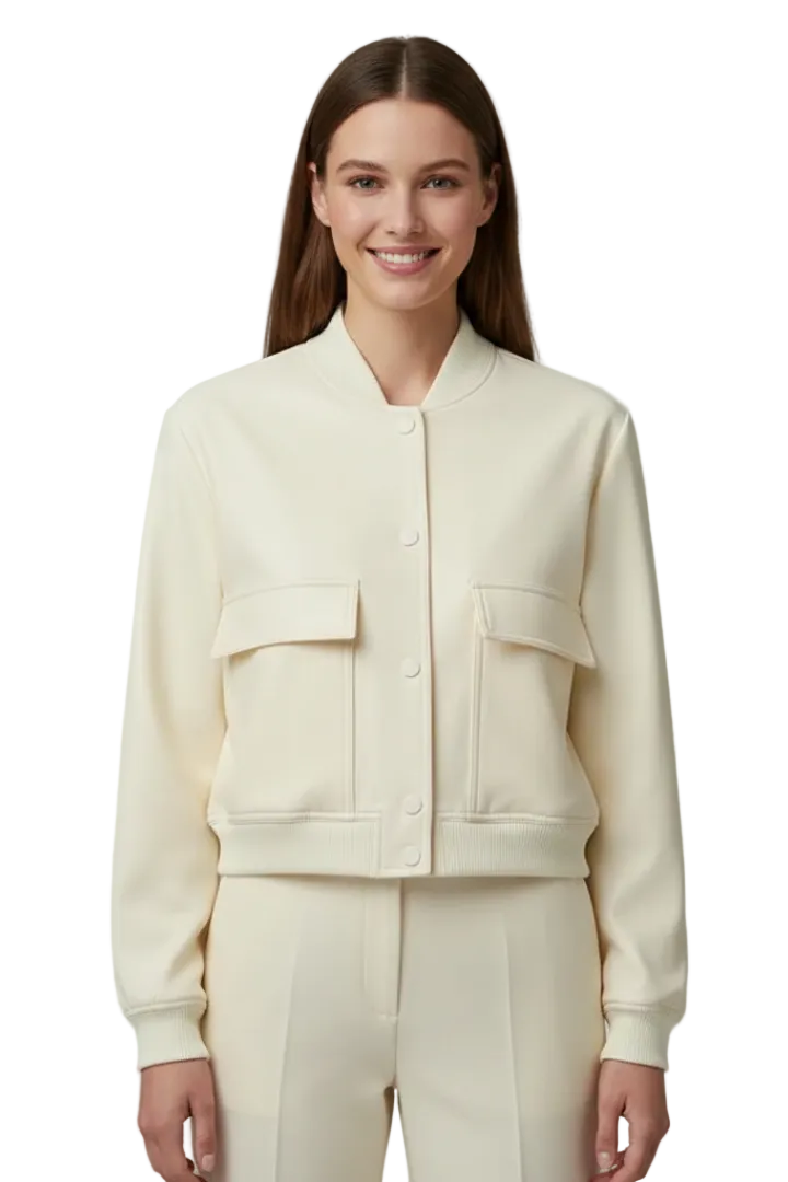 Women's Cropped Bomber Jacket with Snap Buttons