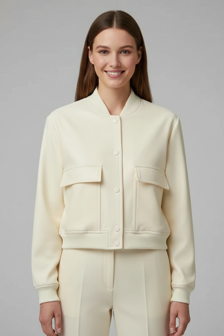 Women's Cropped Bomber Jacket with Snap Buttons