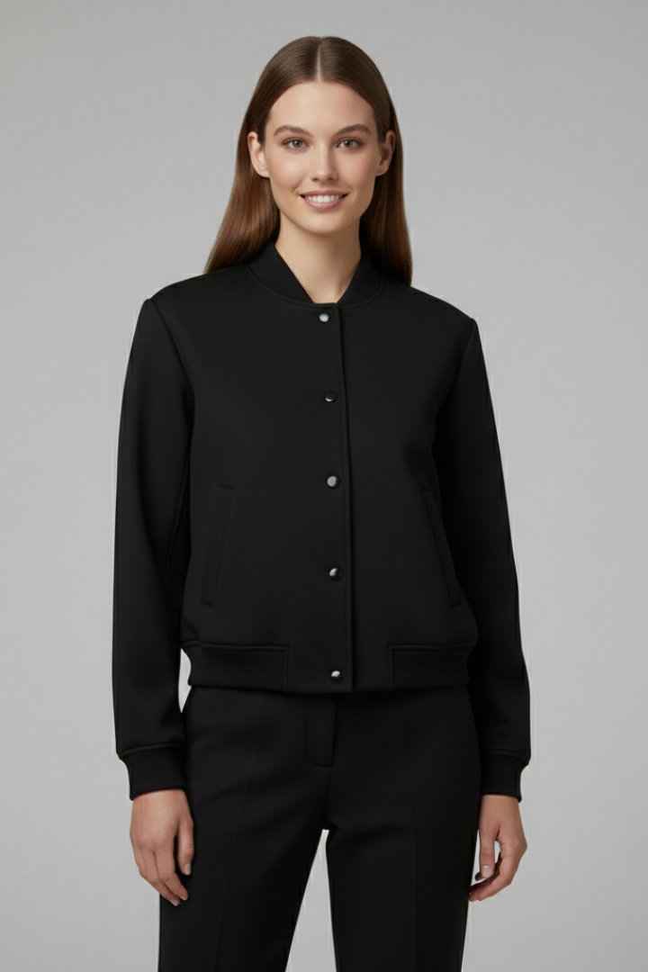 Women's Cropped Bomber Jacket with Snap Buttons