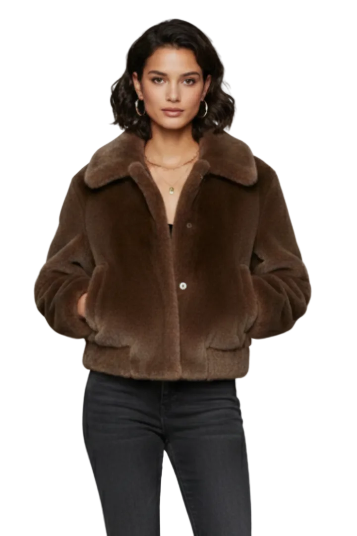 Women's Faux Fur Bomber Jacket with Textured Finish