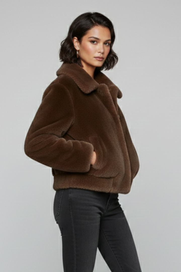 Women's Faux Fur Bomber Jacket with Textured Finish