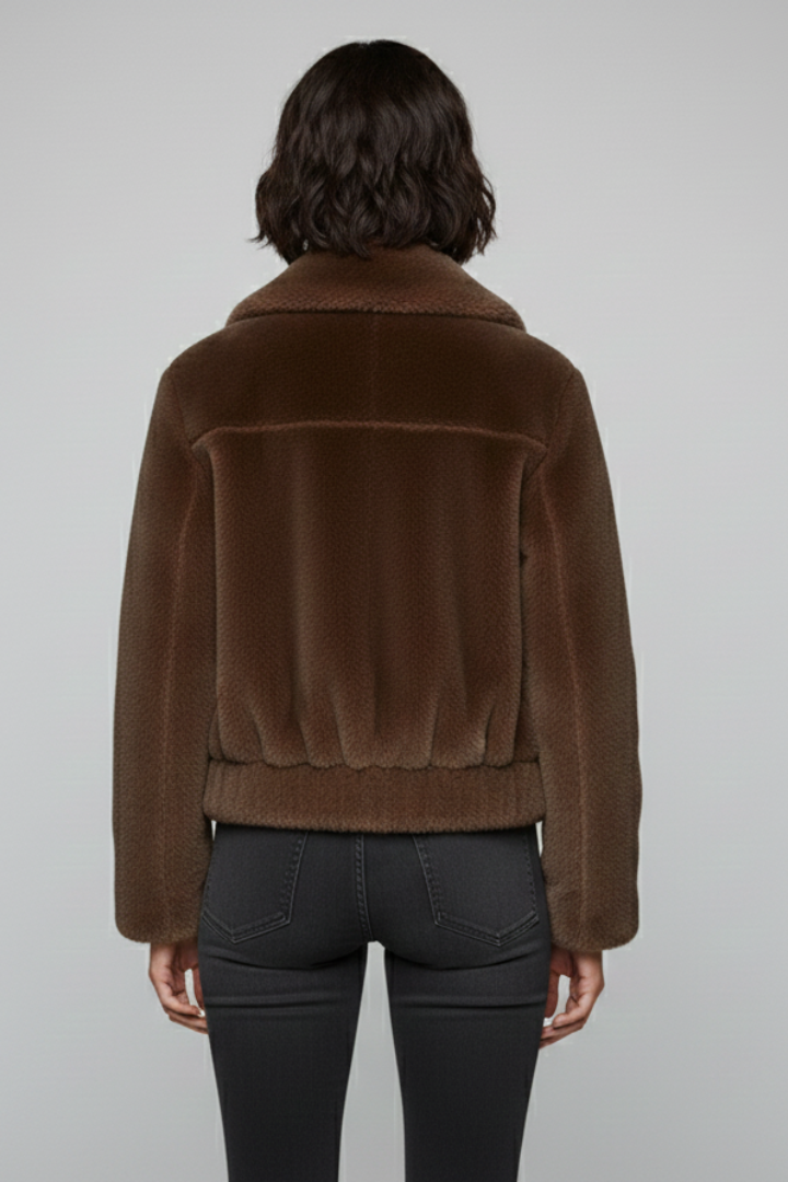 Women's Faux Fur Bomber Jacket with Textured Finish