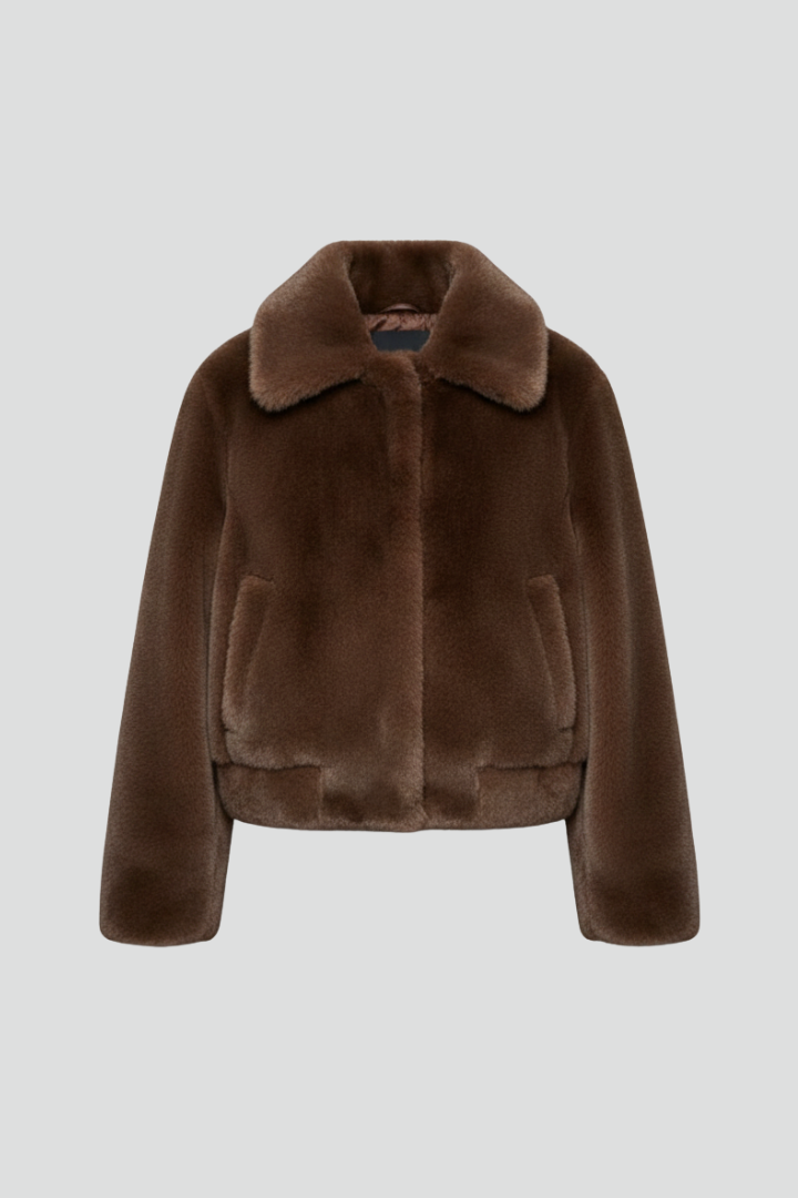Women's Faux Fur Bomber Jacket with Textured Finish