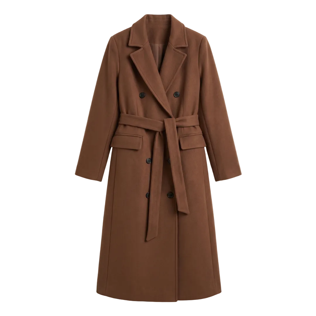 Women's Double-Breasted Belted Long Coat