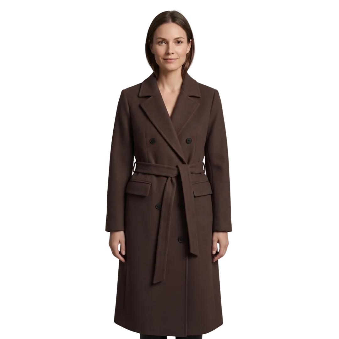 Women's Double-Breasted Belted Long Coat